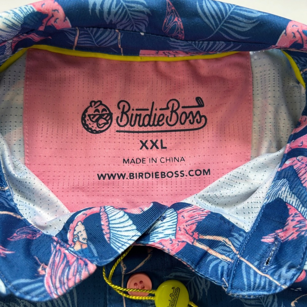 Birdie Boss Mens XXL Flamingo Tropical Golf Polo Navy Blue Pink NWT BB-POLO-FLAM - Picture 3 of 11